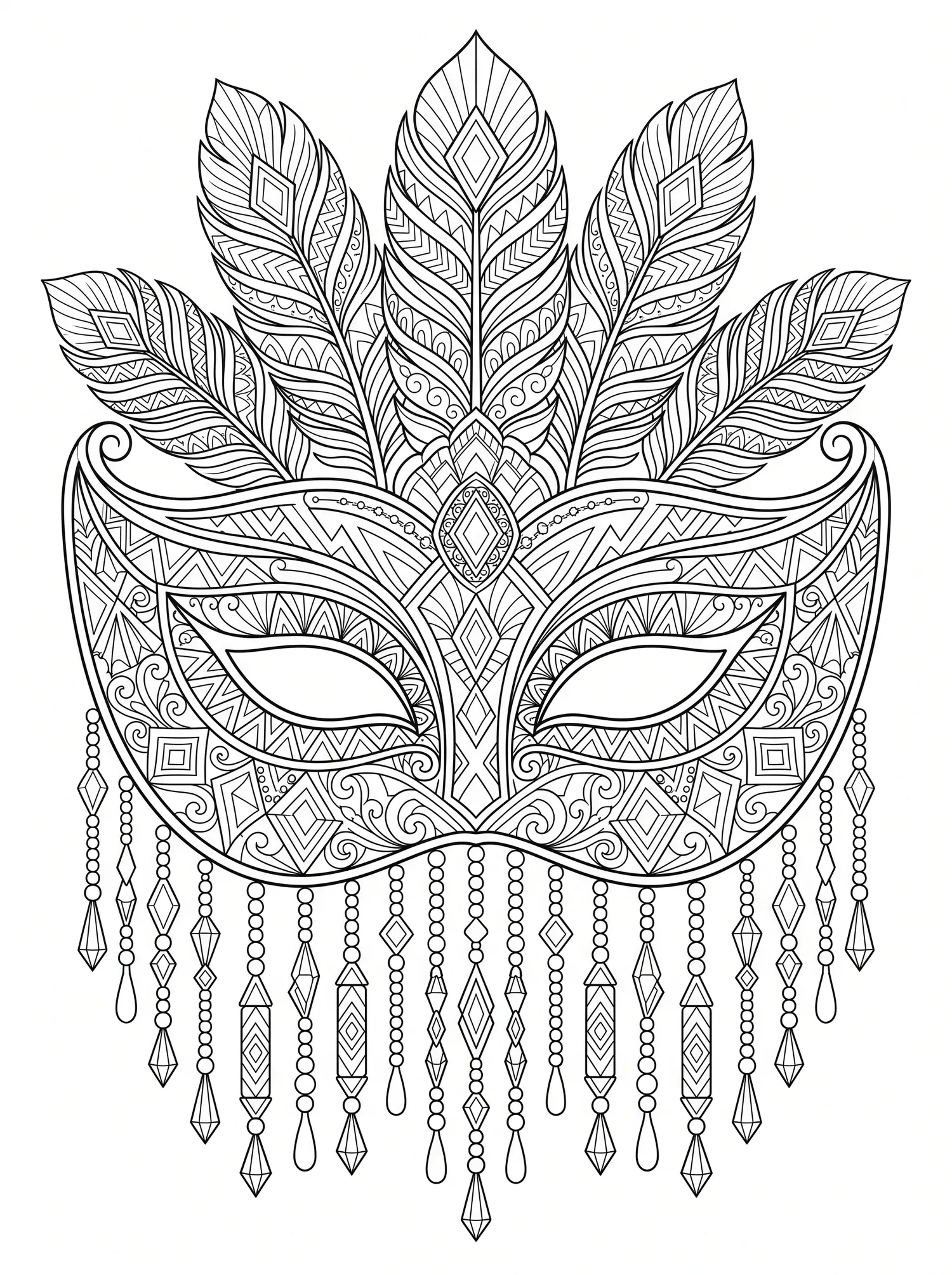 Masque de Carnaval Art Déco, Coloriage art à imprimer gratuitement